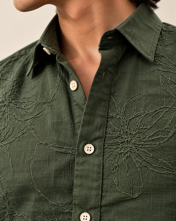 Green Textured Jacquard Ilyzly Shirt