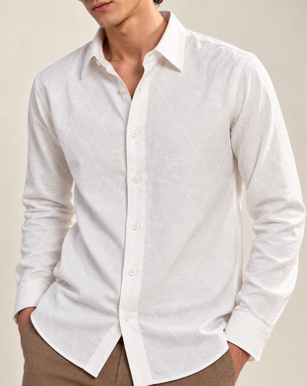 White Textured Jacquard Ilyzly Shirt
