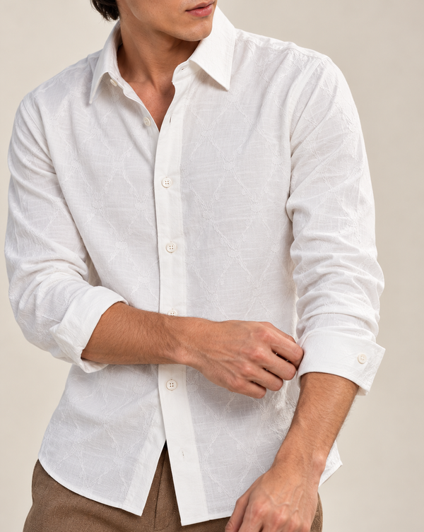 White Textured Jacquard Ilyzly Shirt