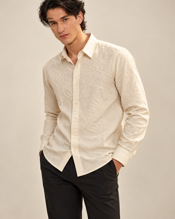 Cream Textured Jacquard Ilyzly Shirt