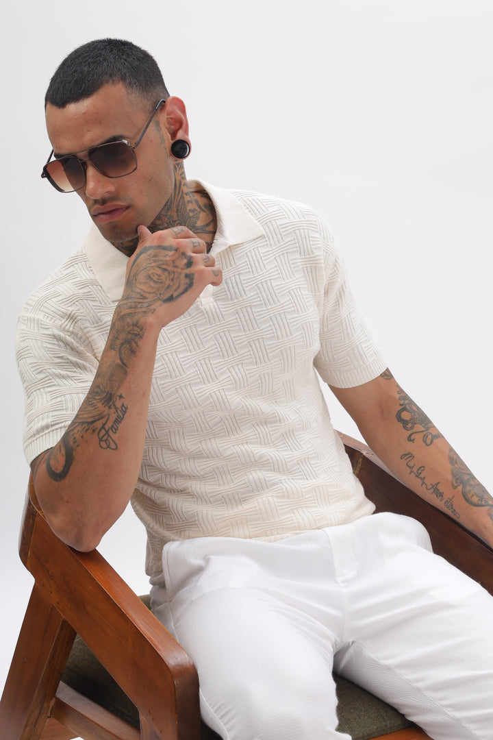 Urban Grid Polo Cream T-shirt Ilyzly