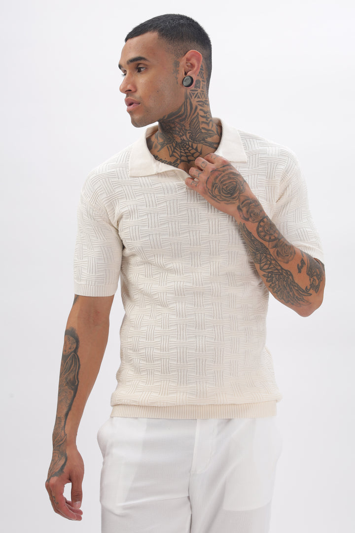 Urban Grid Polo Cream T-shirt Ilyzly