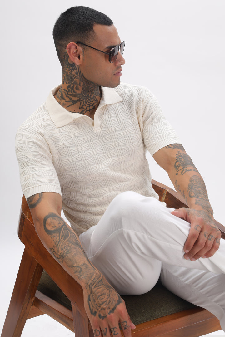 Urban Grid Polo Cream T-shirt Ilyzly