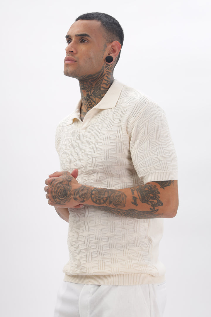 Urban Grid Polo Cream T-shirt Ilyzly