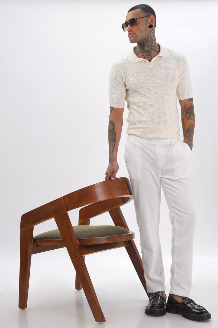 Urban Grid Polo Cream T-shirt Ilyzly