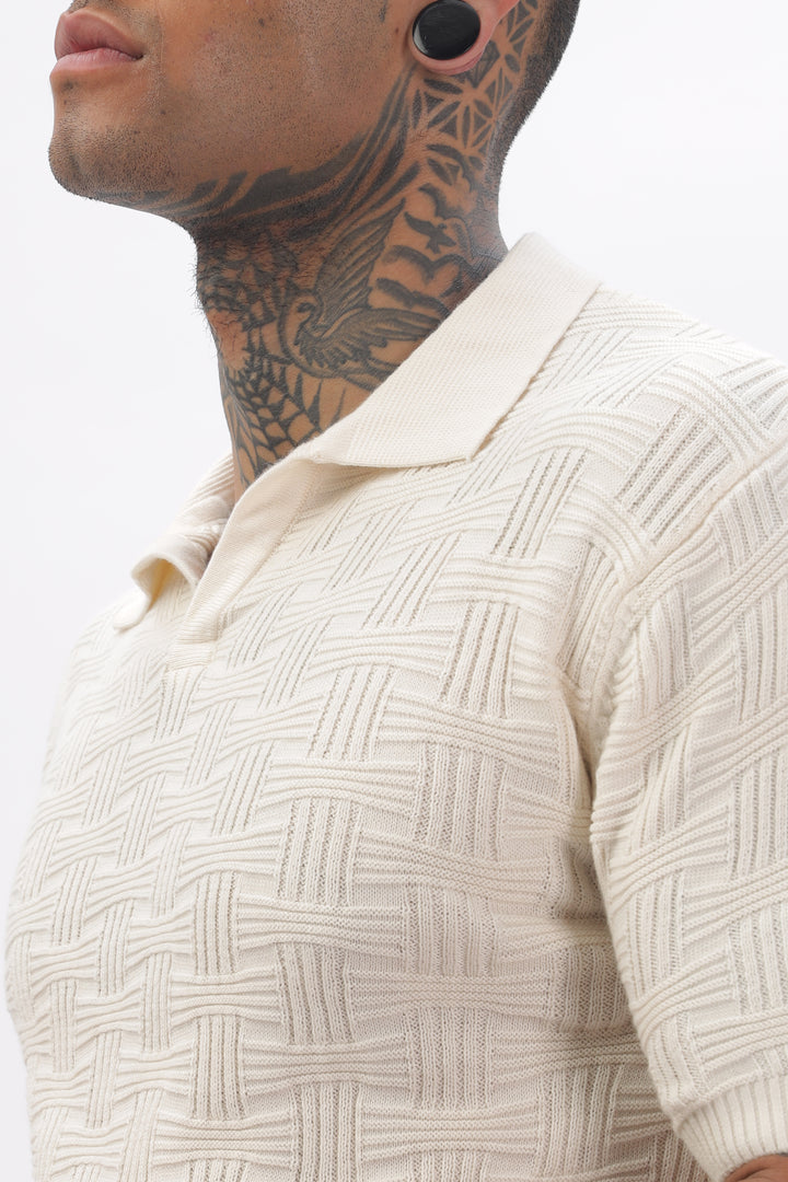 Urban Grid Polo Cream T-shirt Ilyzly