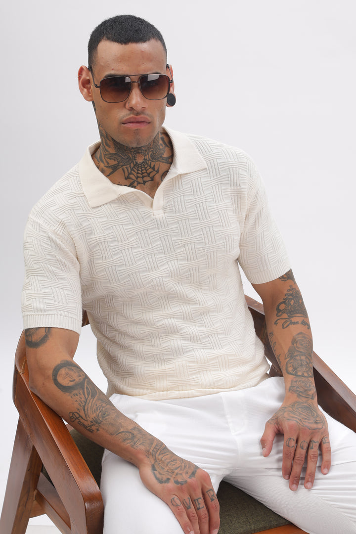 Urban Grid Polo Cream T-shirt Ilyzly