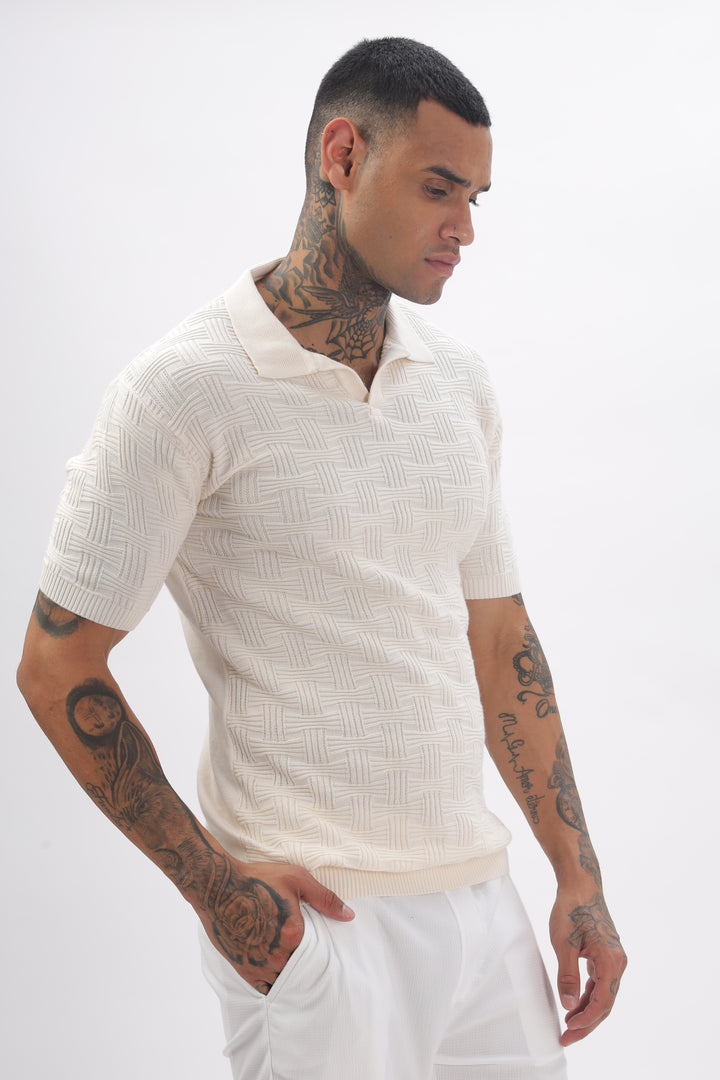 Urban Grid Polo Cream T-shirt Ilyzly