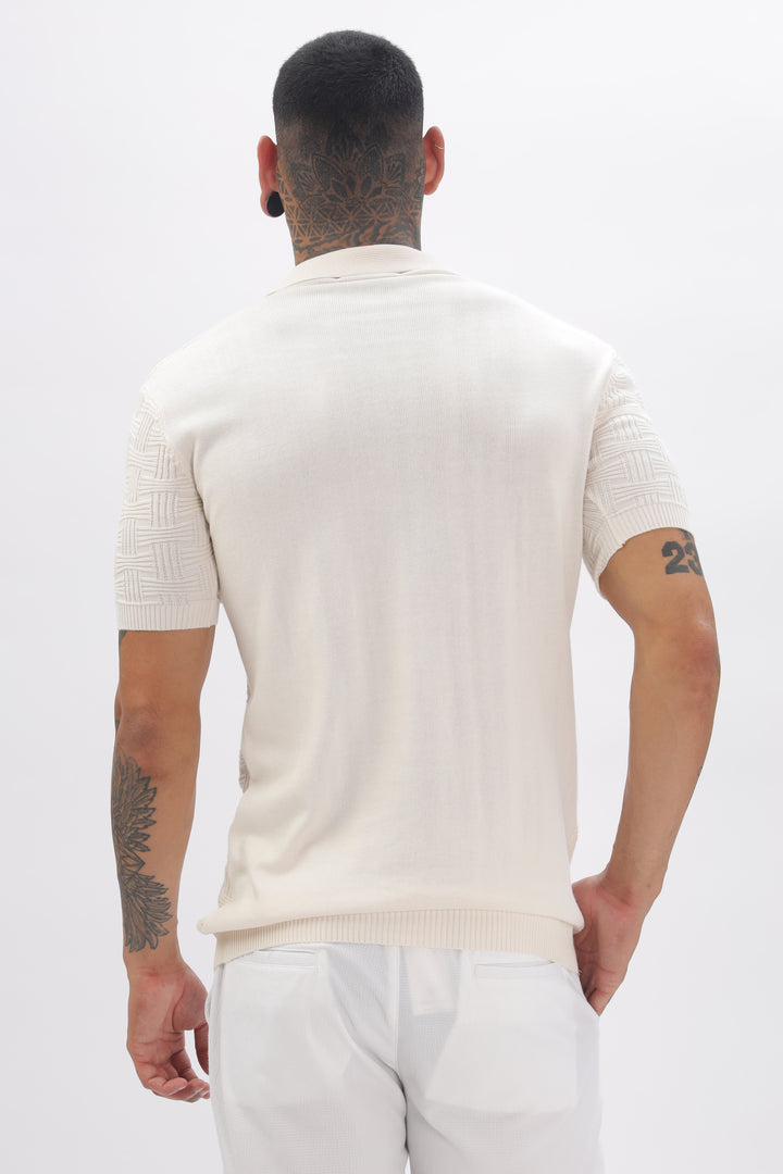 Urban Grid Polo Cream T-shirt Ilyzly