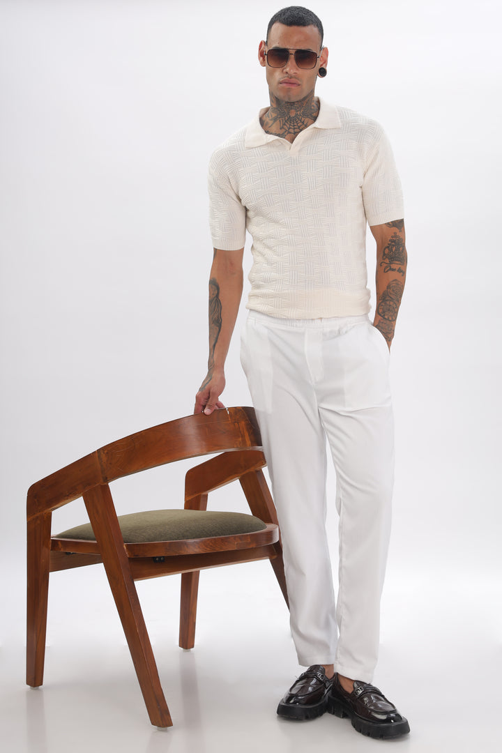 Urban Grid Polo Cream T-shirt Ilyzly