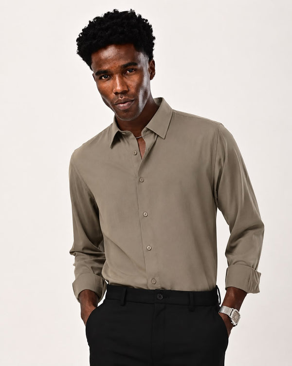 Ilyzly solid poplin Shirt - khaki