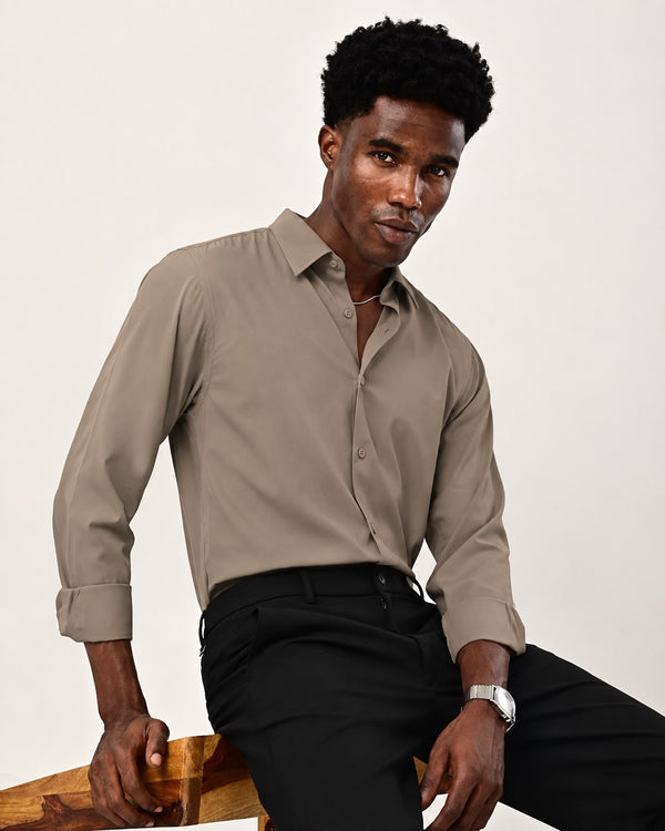 Ilyzly solid poplin Shirt - khaki