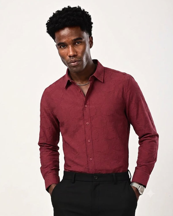 ILYZLY Quatrefoil Jacquard Full Sleeve Shirt