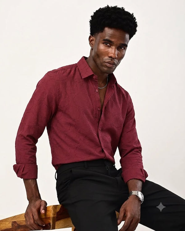 ILYZLY Quatrefoil Jacquard Full Sleeve Shirt