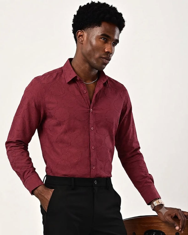 ILYZLY Quatrefoil Jacquard Full Sleeve Shirt