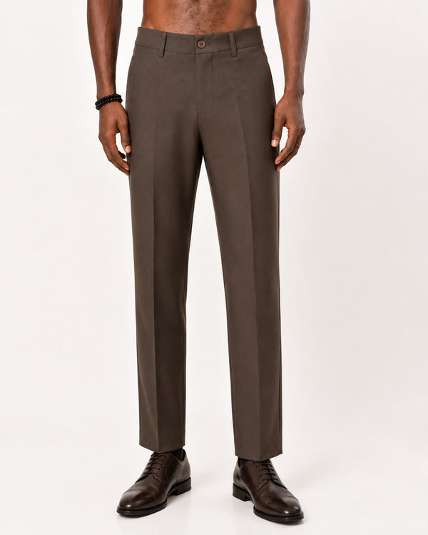 Ilyzly Dark Taupe Brown Flexi Formal Trousers