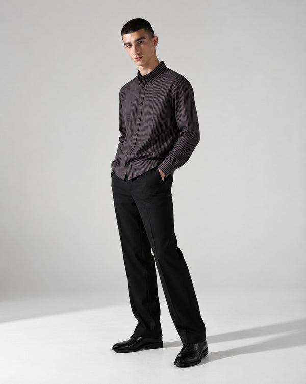 Ilyzly Brown Vertical Stripe Regular Fit Shirt