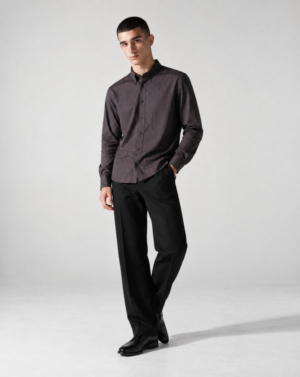 Ilyzly Brown Vertical Stripe Regular Fit Shirt