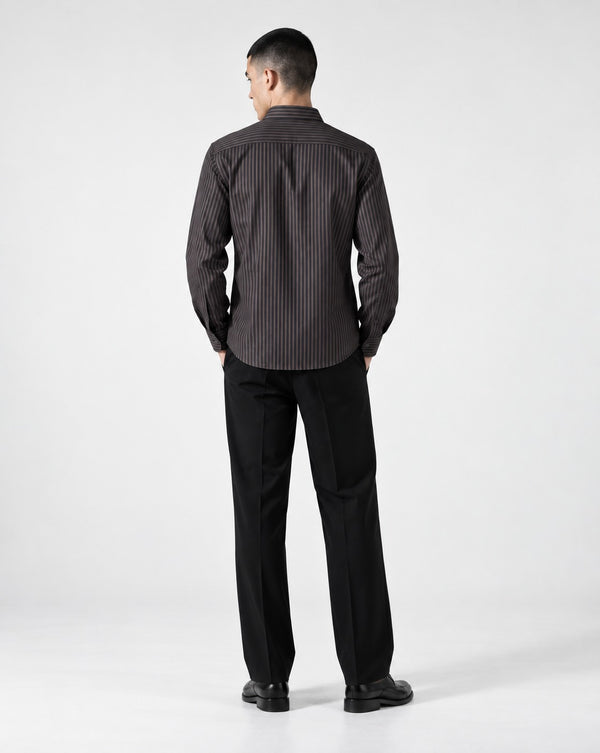 Ilyzly Brown Vertical Stripe Regular Fit Shirt