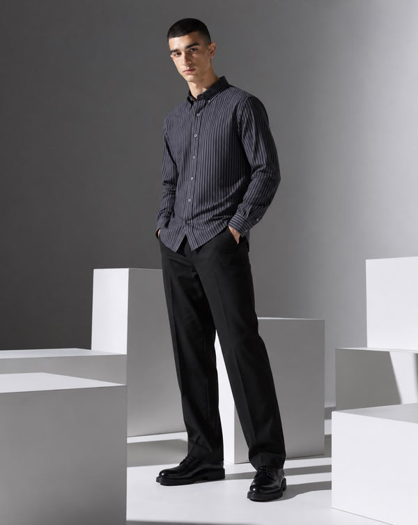 Ilyzly Green Vertical Stripe Regular Fit Shirt