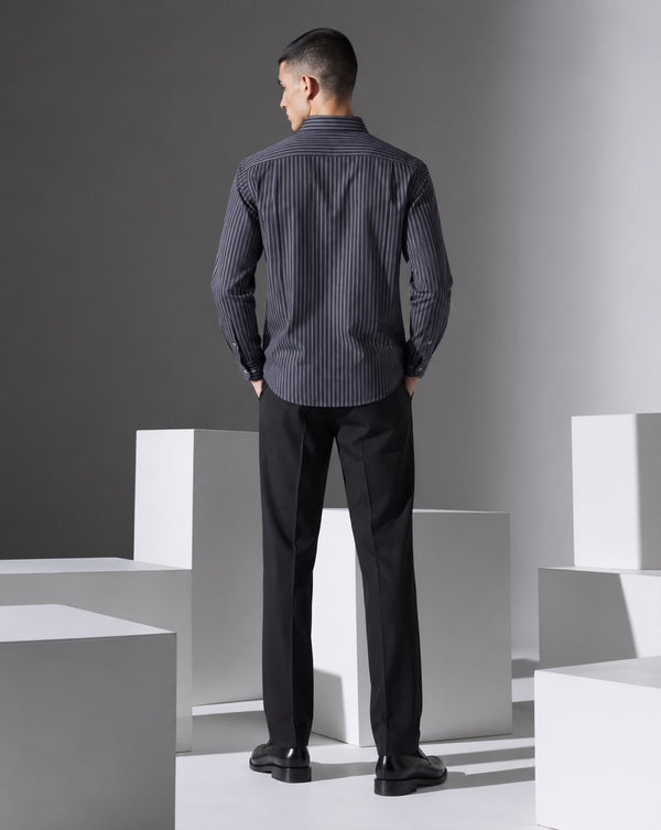 Ilyzly Navy Blue Vertical Stripe Regular Fit Shirt