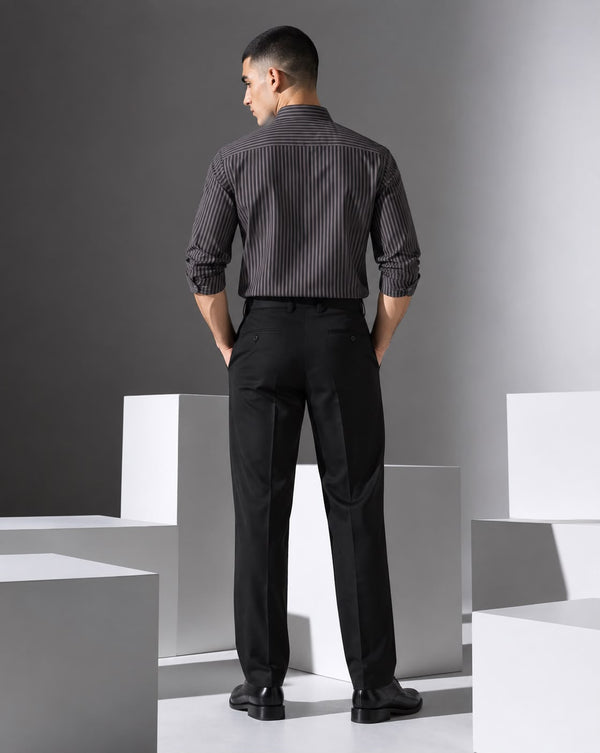 Ilyzly Grey Vertical Stripe Regular Fit Shirt