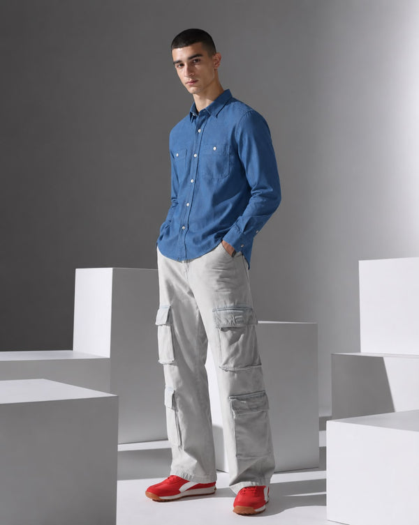 Ilyzly Double Pocket Blue Shirt