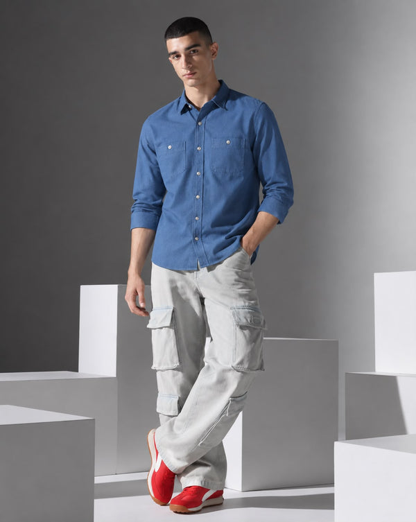 Ilyzly Double Pocket Blue Shirt