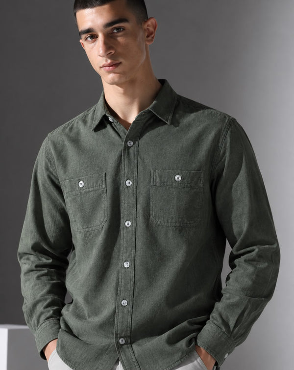 Ilyzly Double Pocket Green Shirt