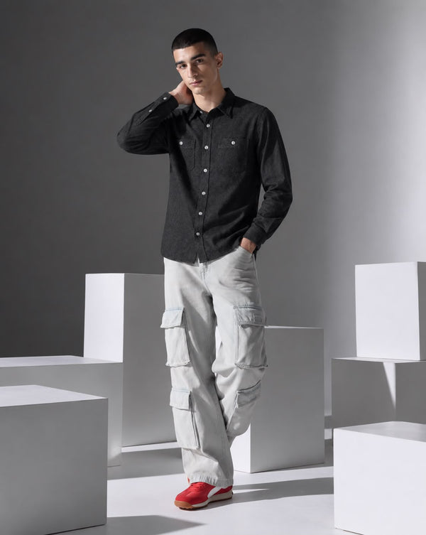 Ilyzly Double Pocket Black Shirt