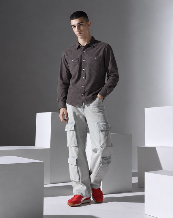 Ilyzly Double Pocket Brown Shirt