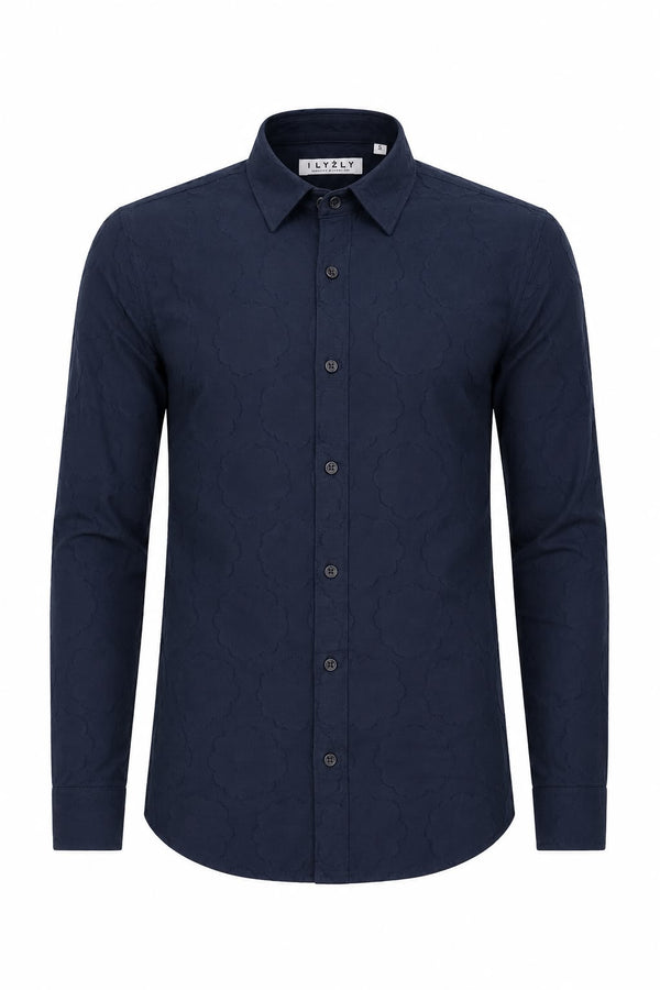ILYZLY Quatrefoil Jacquard Full Sleeve Shirt