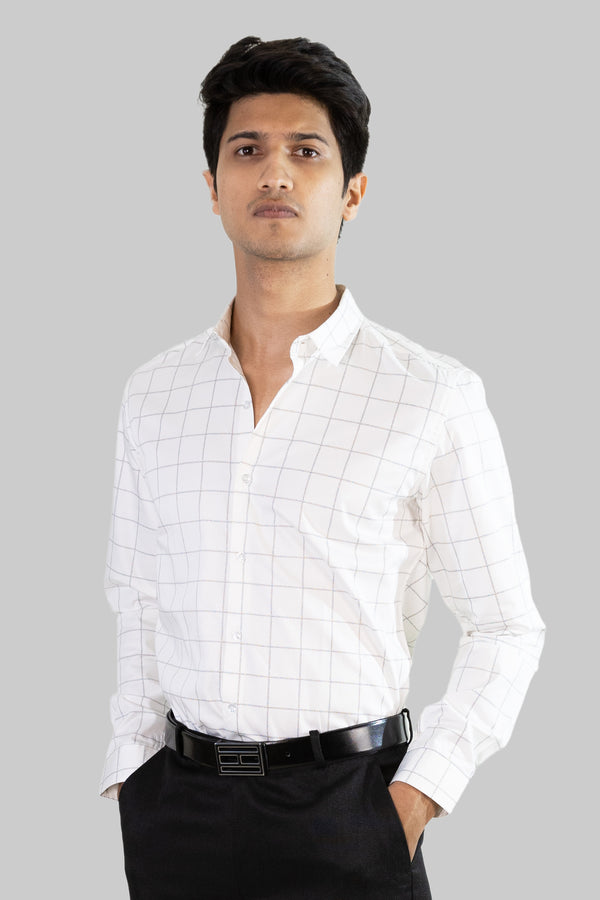 Satin Grid Shirt - White