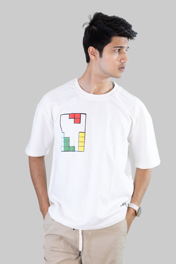 White Tetris Threads Drop Shoulder Tee