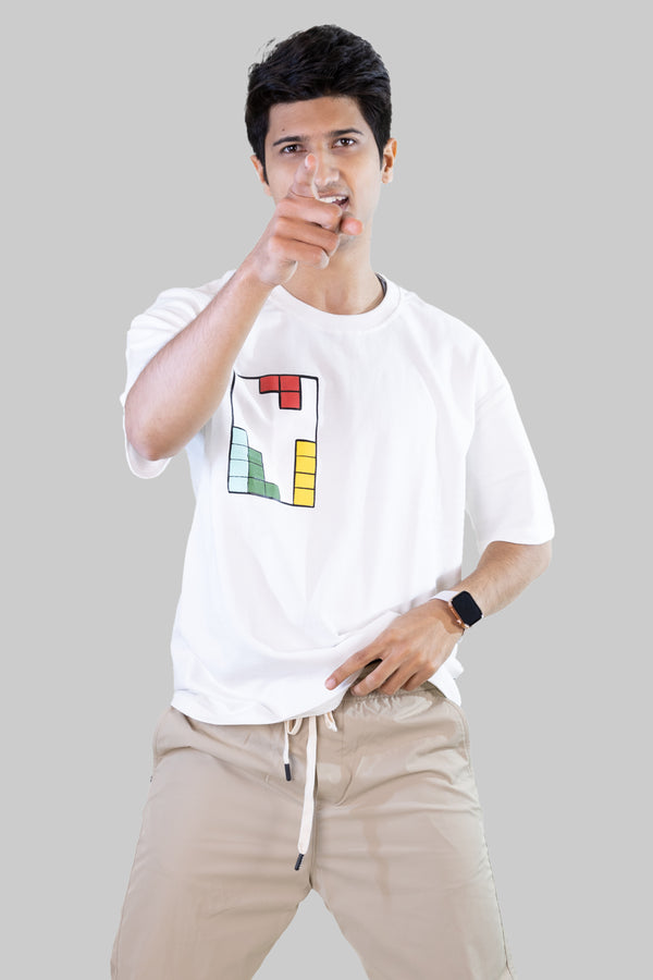 White Tetris Threads Drop Shoulder Tee