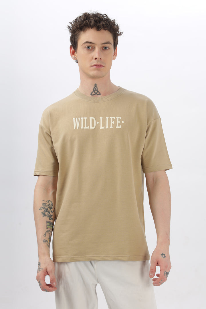 Wild Life Printed Beige T-Shirt Ilyzly