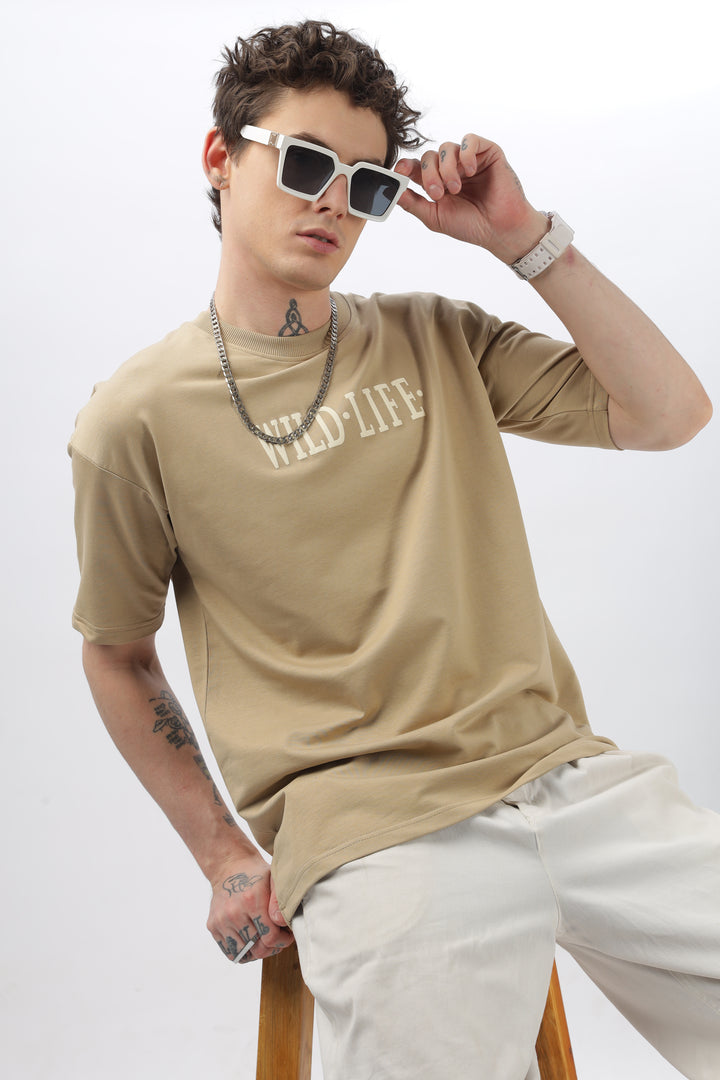 Wild Life Printed Beige T-Shirt Ilyzly