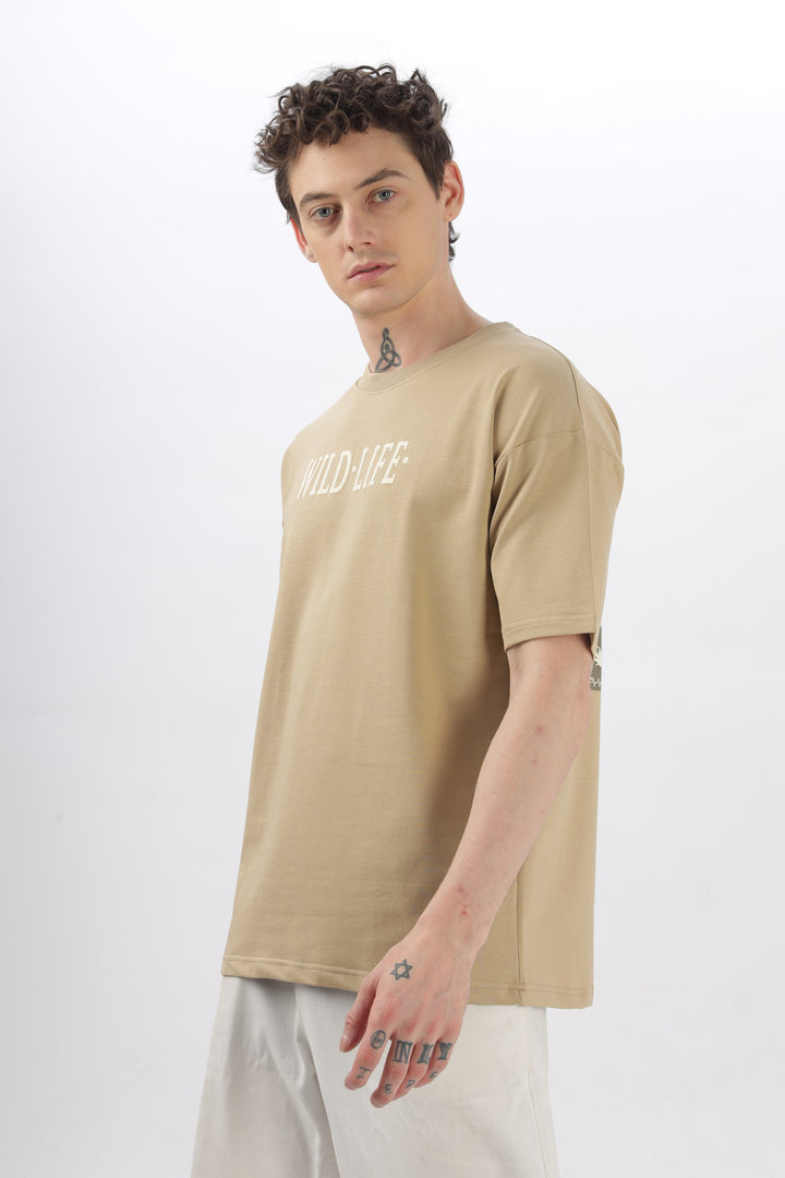 Wild Life Printed Beige T-Shirt Ilyzly