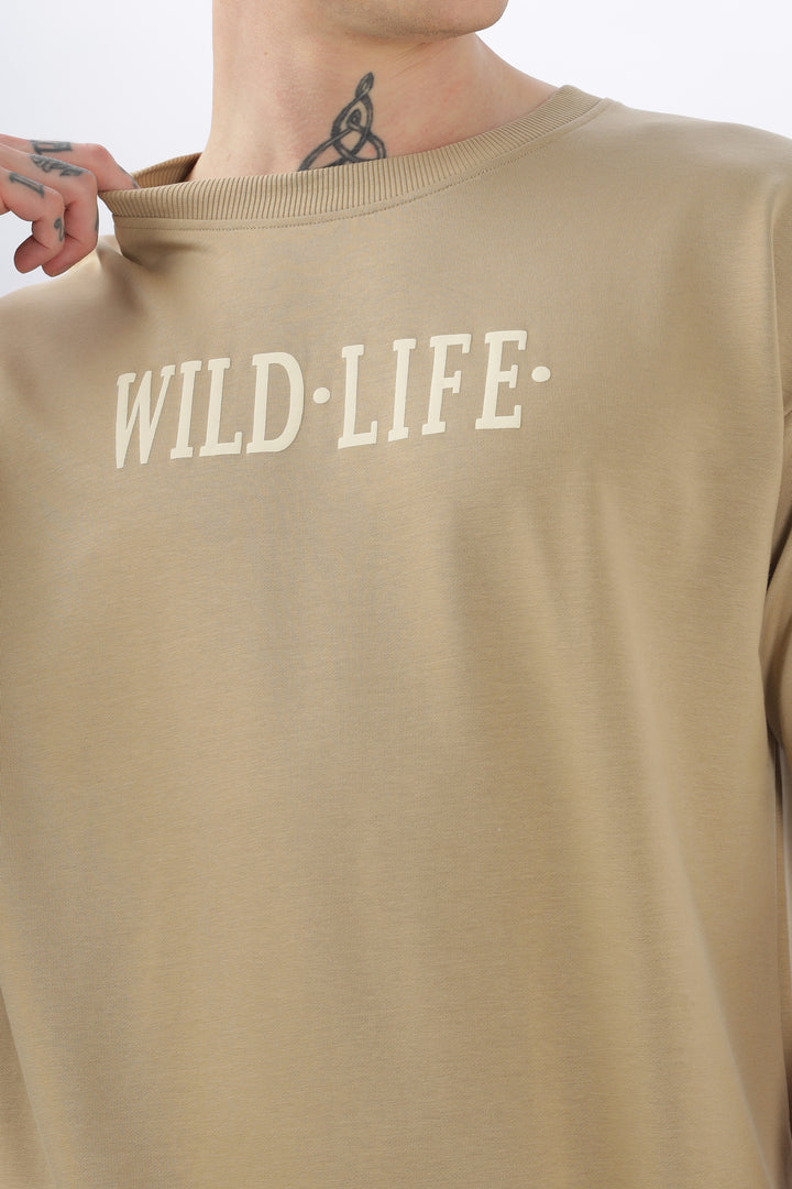 Wild Life Printed Beige T-Shirt Ilyzly