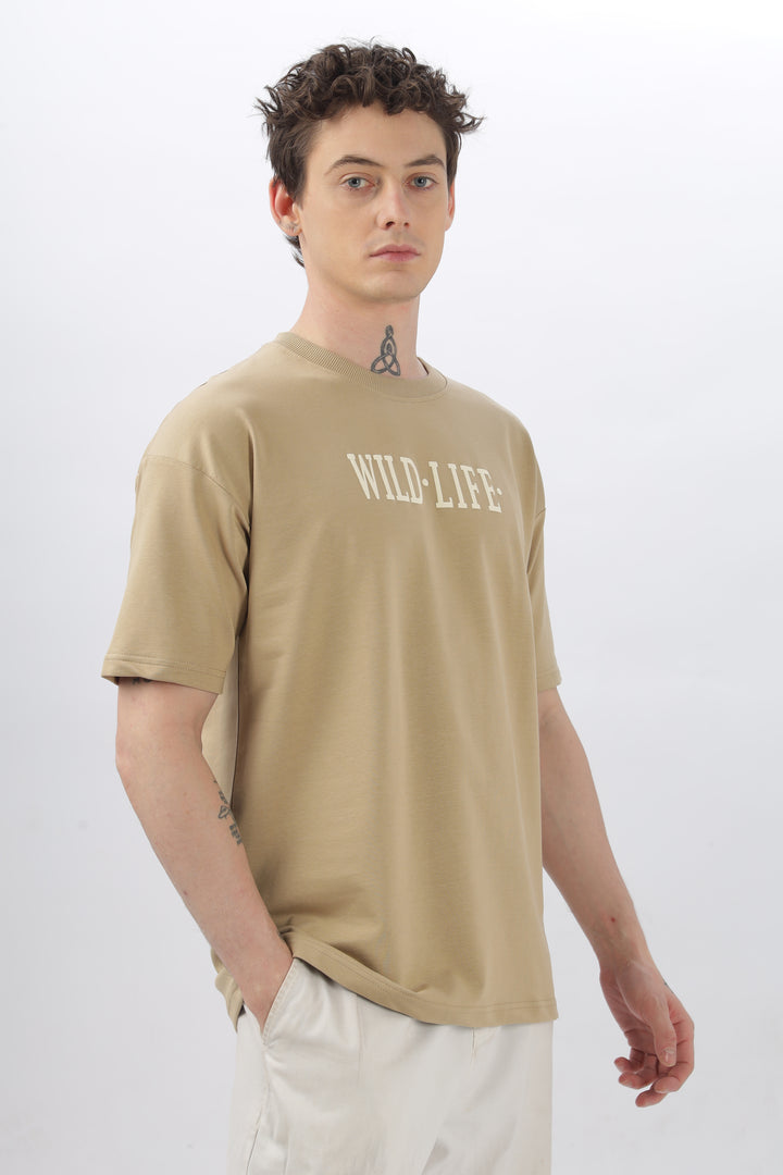 Wild Life Printed Beige T-Shirt Ilyzly