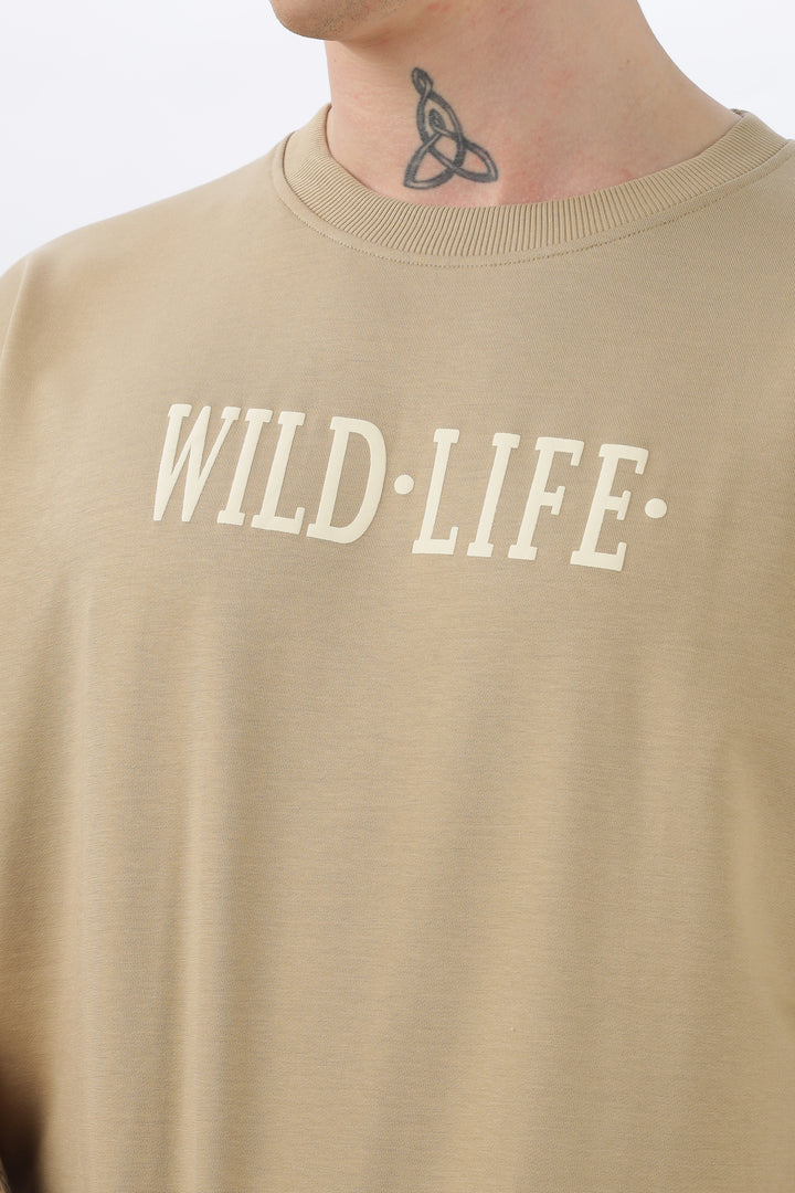 Wild Life Printed Beige T-Shirt Ilyzly