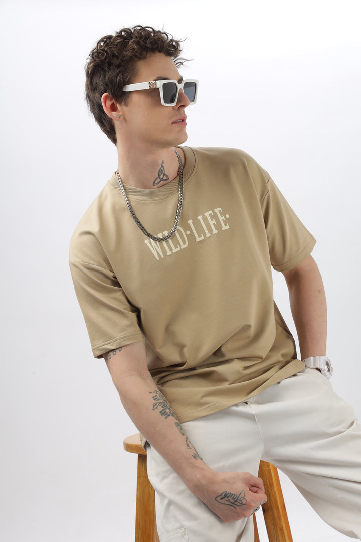 Wild Life Printed Beige T-Shirt Ilyzly