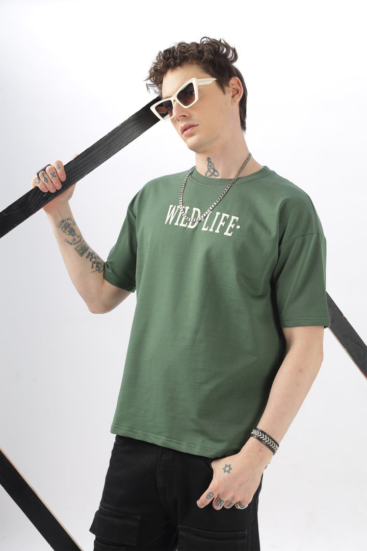 Wild Life Printed Green T-Shirt Ilyzly