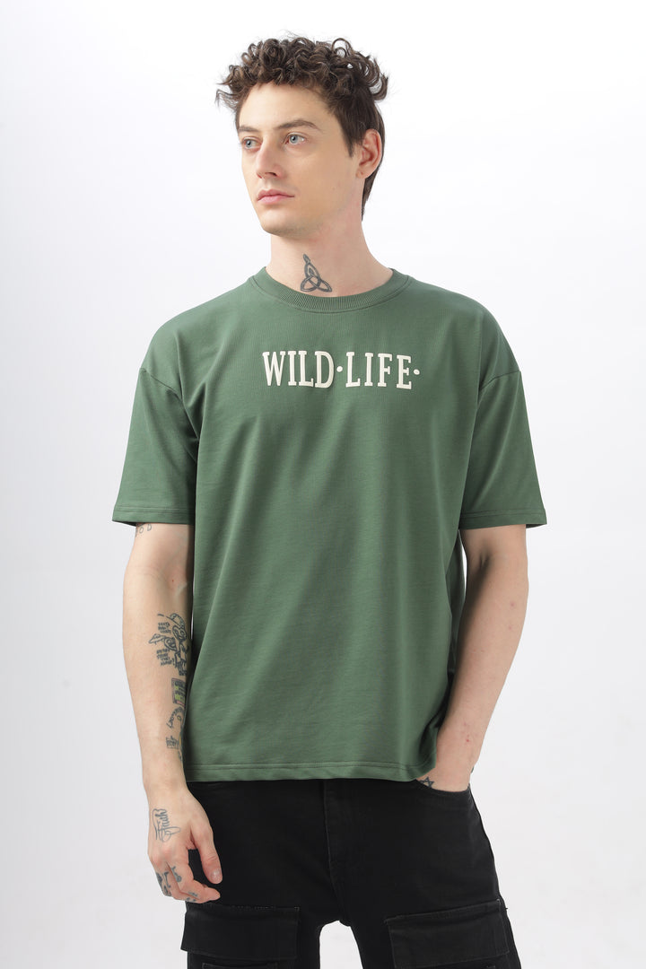 Wild Life Printed Green T-Shirt Ilyzly