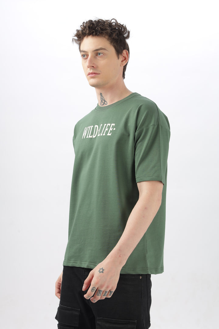 Wild Life Printed Green T-Shirt Ilyzly