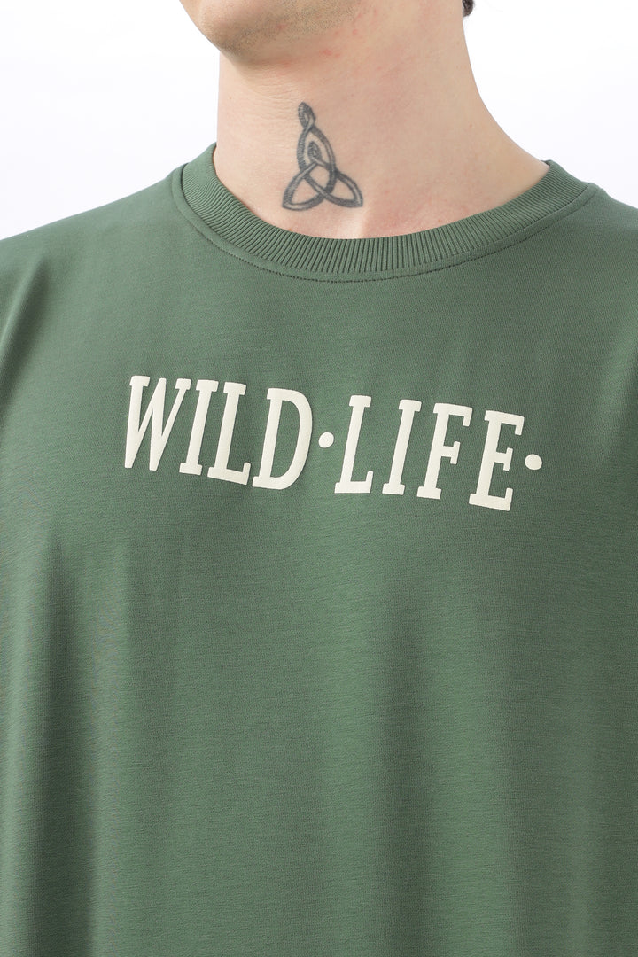 Wild Life Printed Green T-Shirt Ilyzly