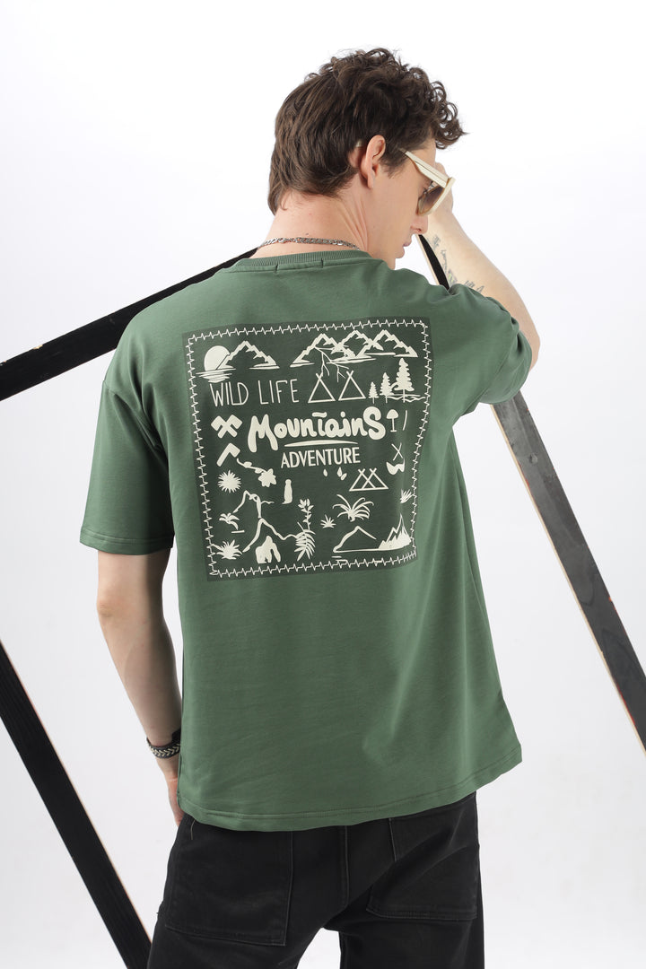 Wild Life Printed Green T-Shirt Ilyzly