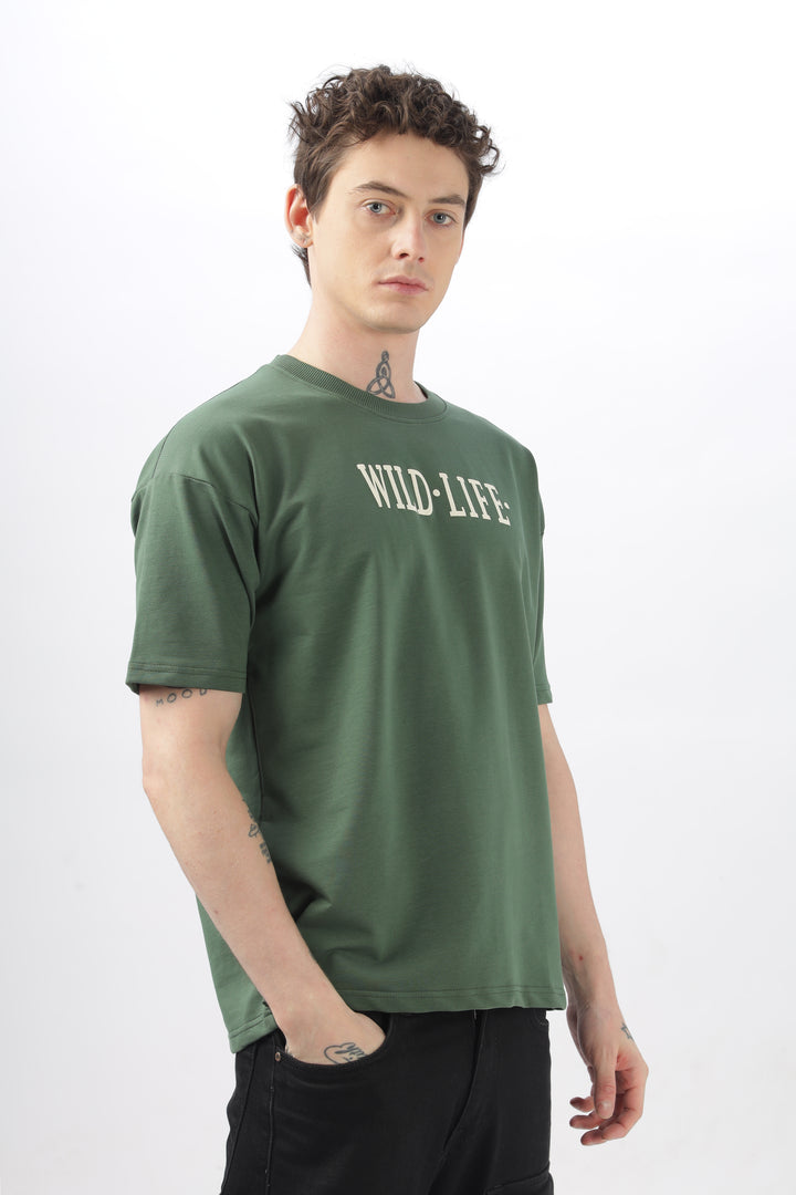 Wild Life Printed Green T-Shirt Ilyzly