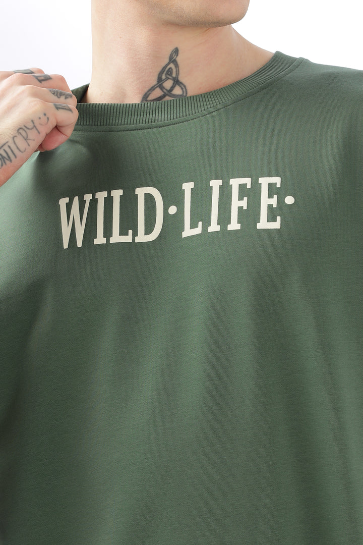 Wild Life Printed Green T-Shirt Ilyzly