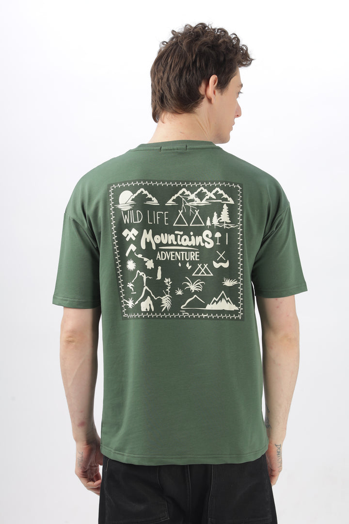 Wild Life Printed Green T-Shirt Ilyzly